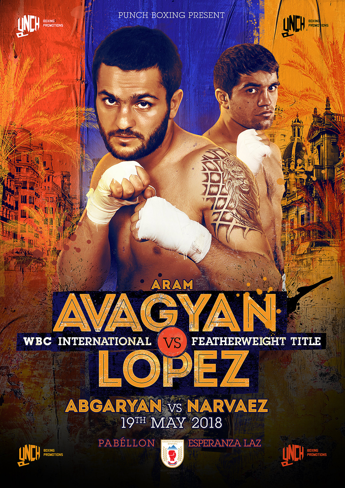 poster for a boxing fight in Valencia, Spain featuring Aram Avagyan and Emmanuel Lopez