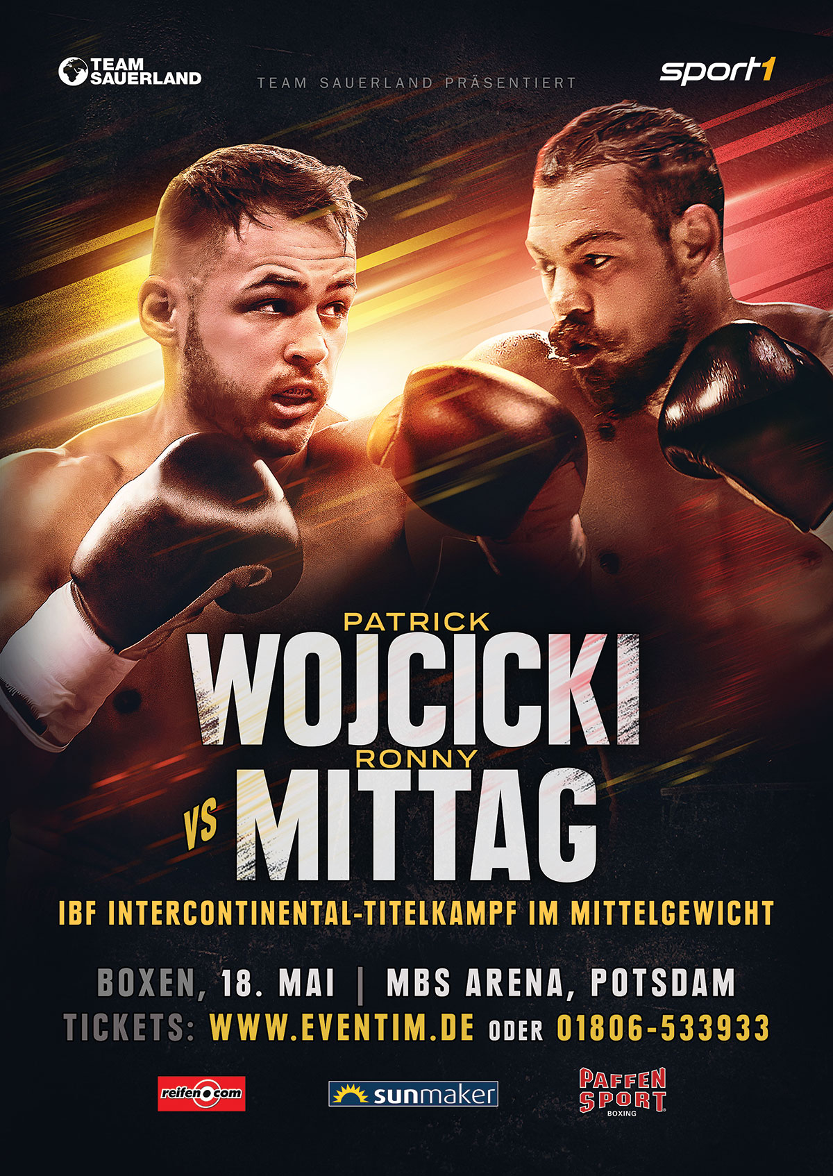 poster for Patrick Wojcicki's fight against Ronny Mittag in Potsdam, Germany