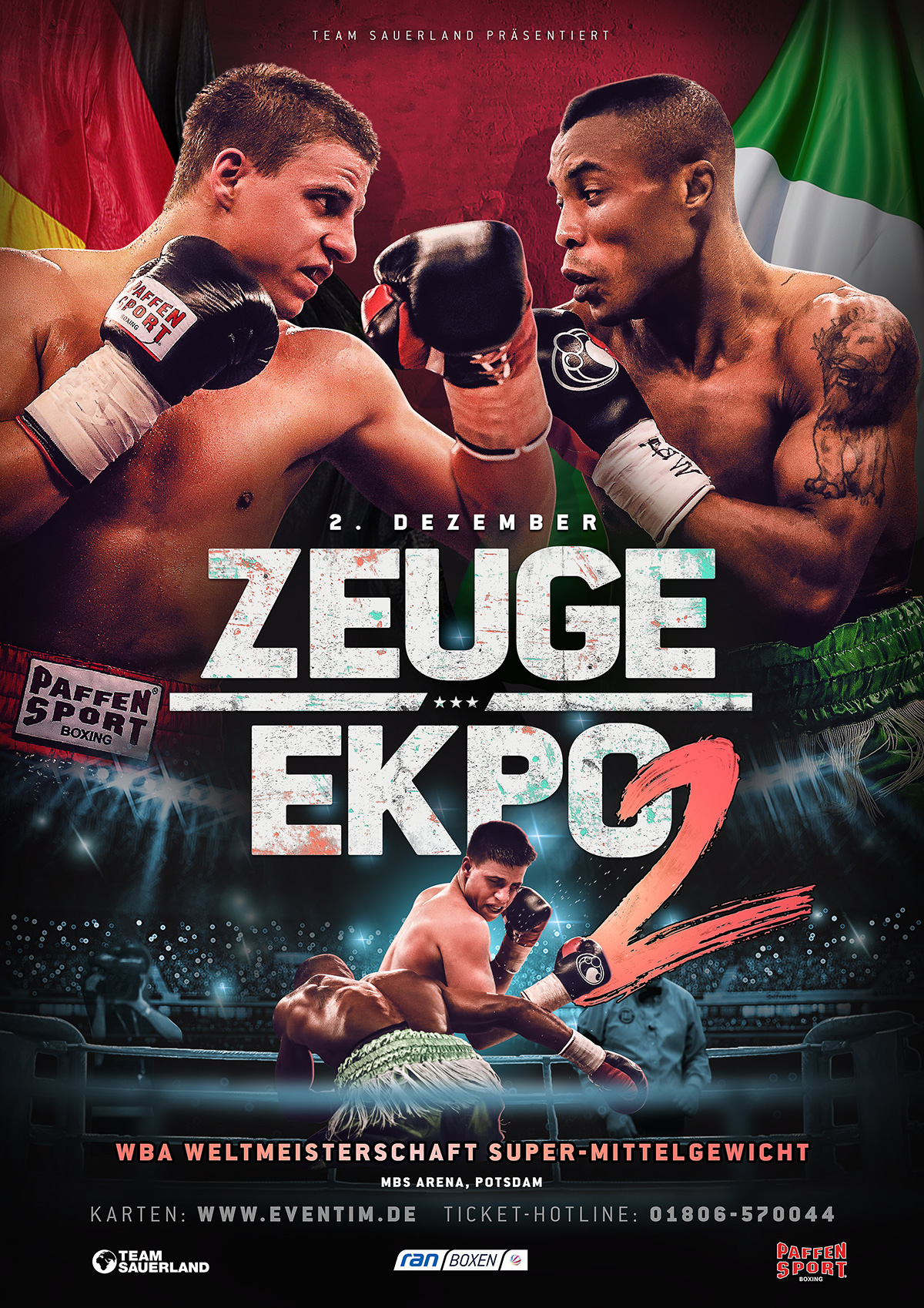 poster for a boxing fight in Germany featuring Tyron Zeuge and Isaac Ekpo